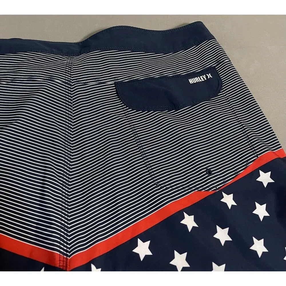 Hurley Board Shorts Mens 36 Navy Stars Stripes Swim Trunks Excellent Cond